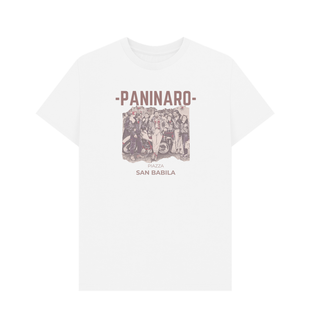 Paninaro Piazza San Babila  t-shirt with vintage-inspired graphic, celebrating 80s Milan street culture