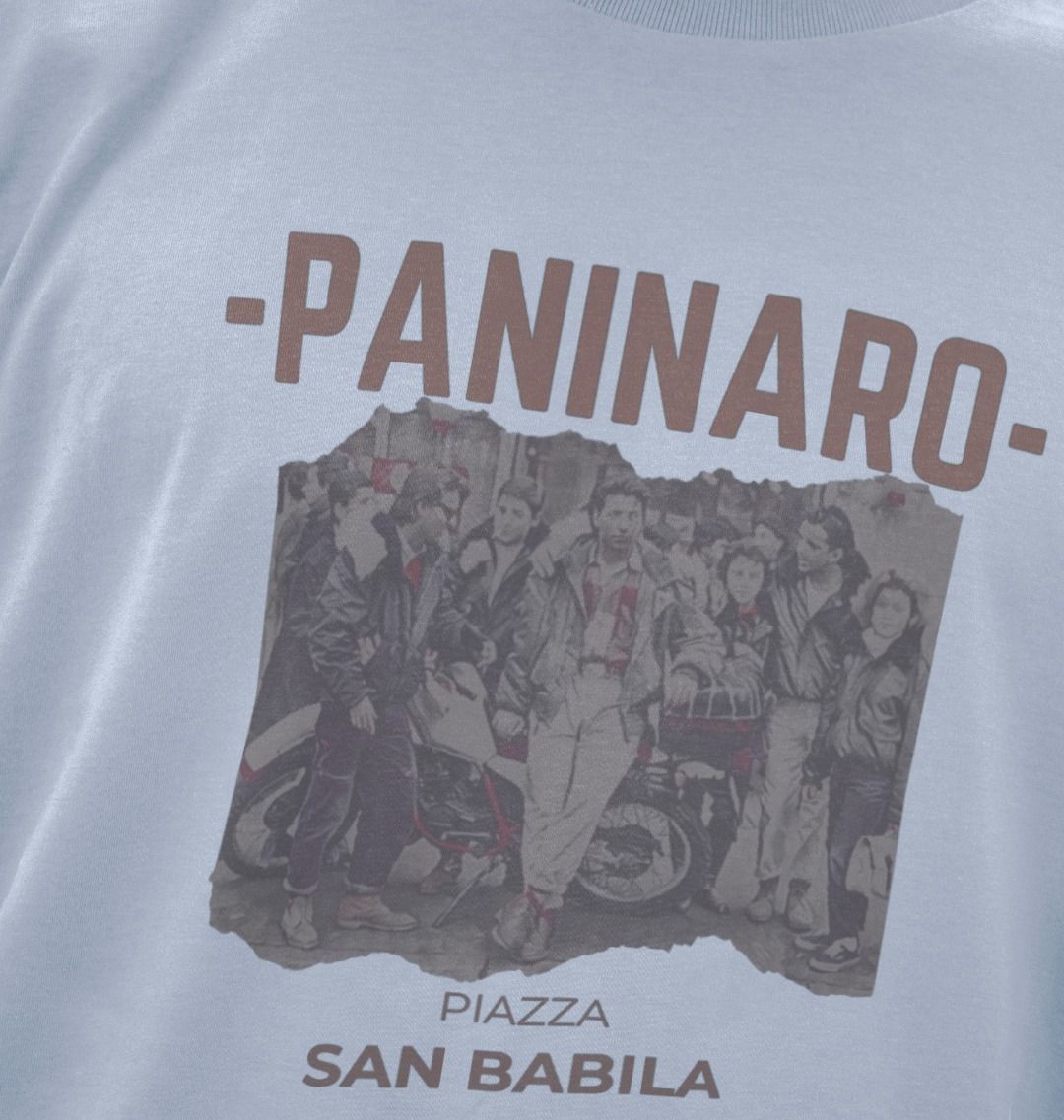 Paninaro Piazza San Babila  t-shirt with vintage-inspired graphic, celebrating 80s Milan street culture